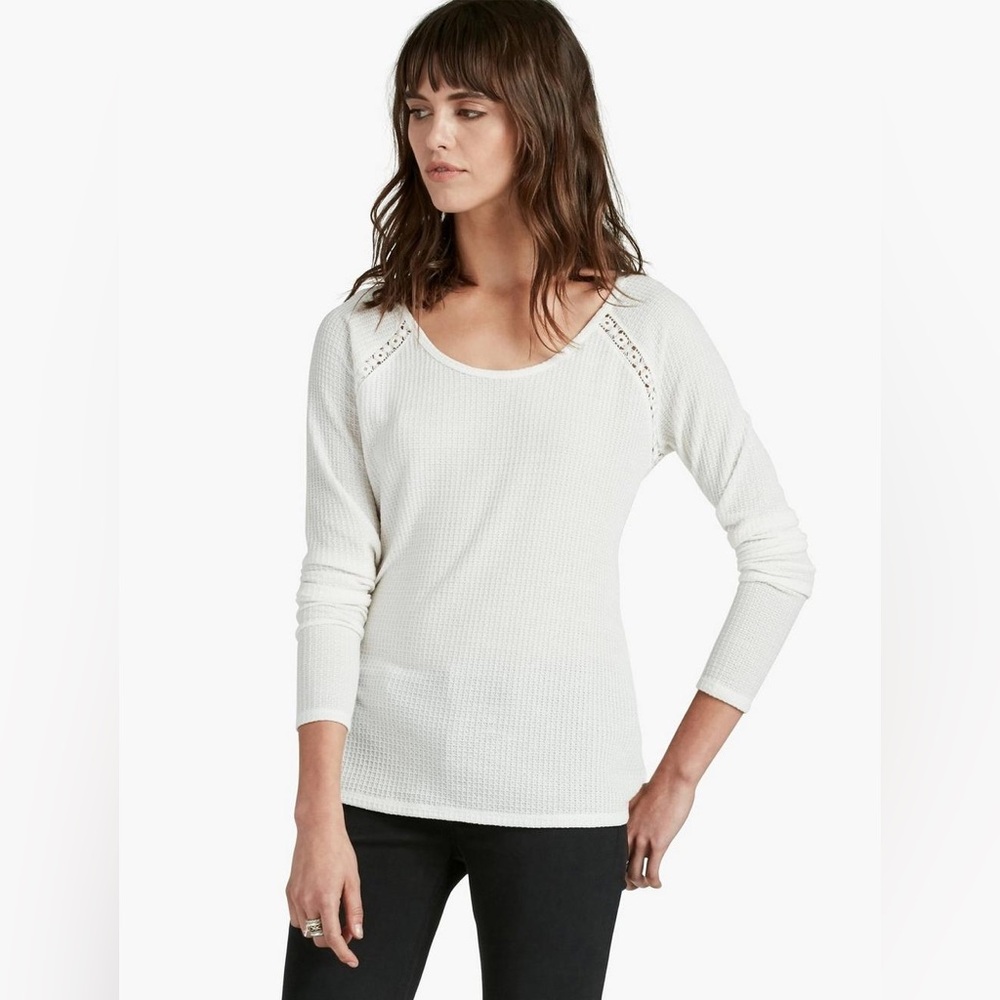 Lucky Brand White Lace Waffle Knit Mixed Thermal SZ Medium